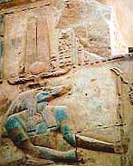 Sobek, Wearing the Plumes, and Sun Disk, on a Temple Wall