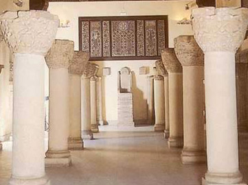 The Saqqara Hall at the Coptic Christian Museum with columns, capital and other items from St. Jeremiah's Monastery