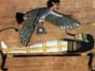 Sahu - the transformed mummy, with the ba hovering above