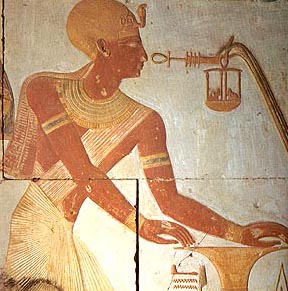 Seti I being offered  the djed and ankh